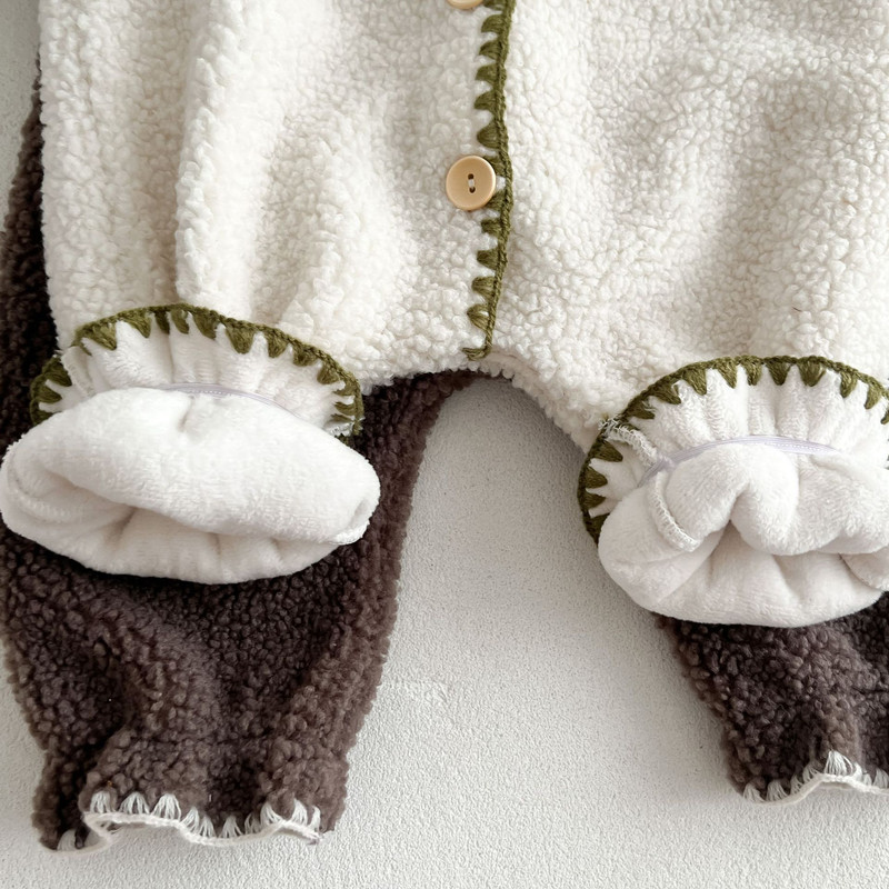 Fleece Lined Unisex Jumpsuit New Winter Baby Romper Cute Shell Stitch Crawling Outfit Soft Warm Infant Romper