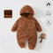 Warm Cotton Newborn Baby Romper Autumn Winter Double Wear Hooded Jumpsuit with Print, Long Sleeve Outfit Keeps Baby
