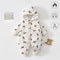 Warm Cotton Newborn Baby Romper Autumn Winter Double Wear Hooded Jumpsuit with Print, Long Sleeve Outfit Keeps Baby