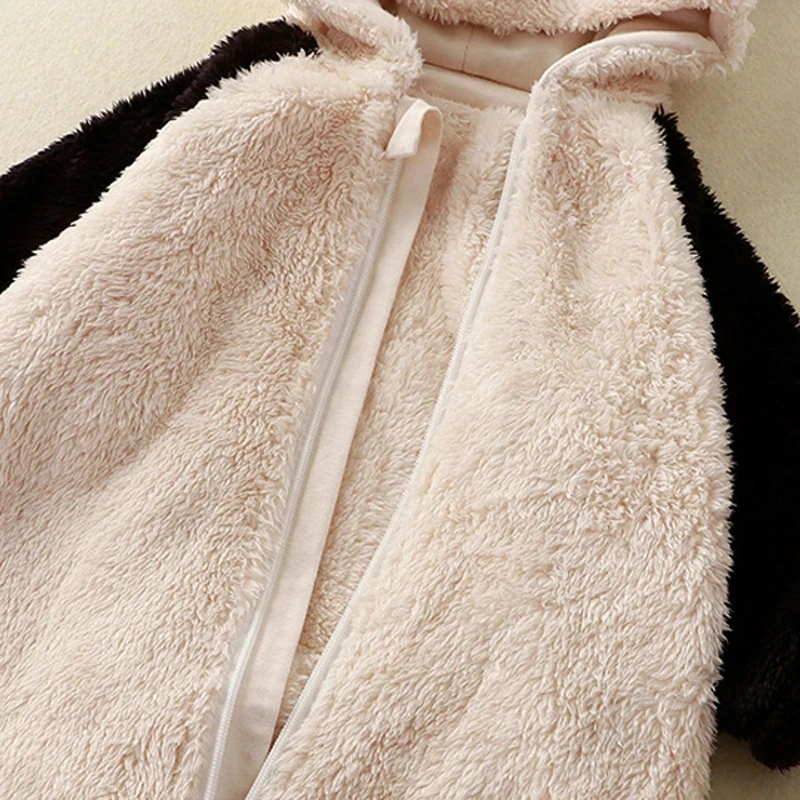 Soft Fleece Baby Winter Romper Cartoon Panda Bunny Hooded Jumpsuit for Boy Girl Clothes, Thick Toddler Sleepwear