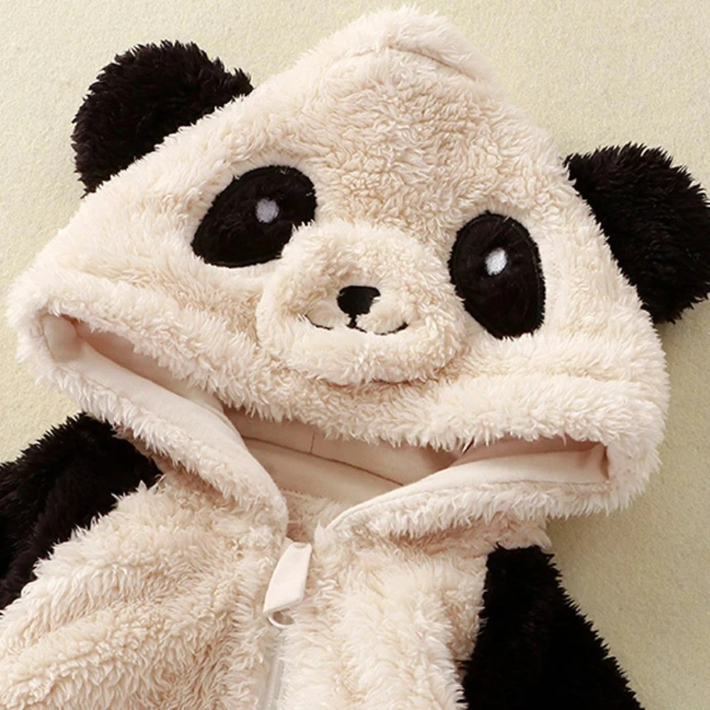 Soft Fleece Baby Winter Romper Cartoon Panda Bunny Hooded Jumpsuit for Boy Girl Clothes, Thick Toddler Sleepwear