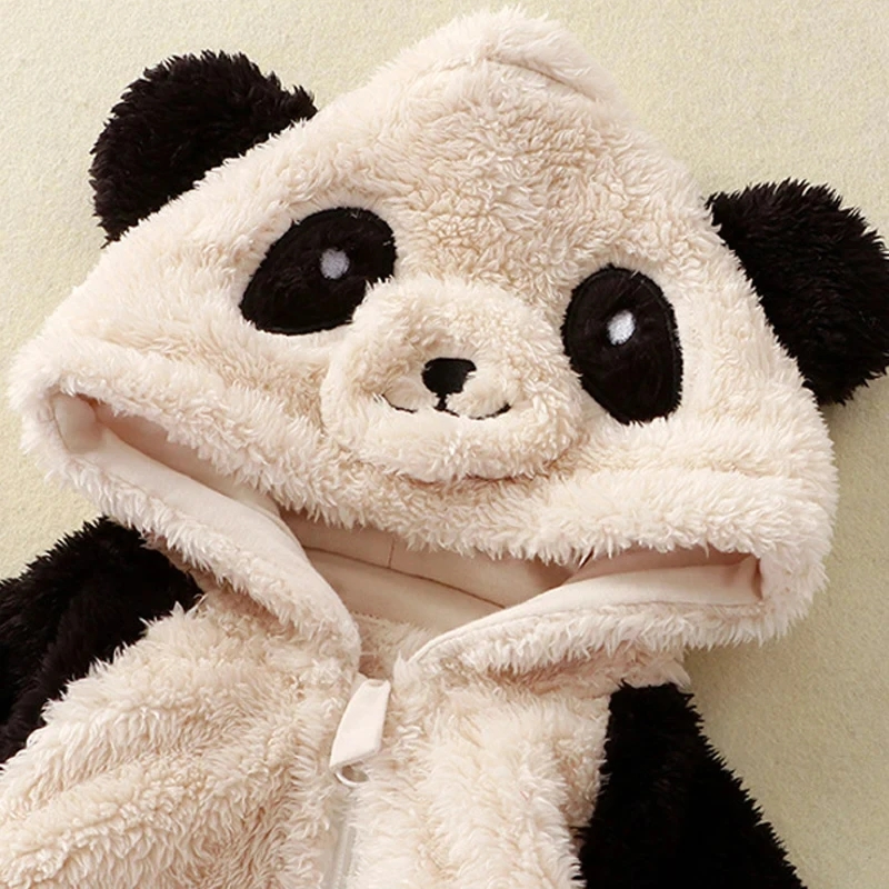 Soft Fleece Baby Winter Romper Cartoon Panda Bunny Hooded Jumpsuit for Boy Girl Clothes, Thick Toddler Sleepwear