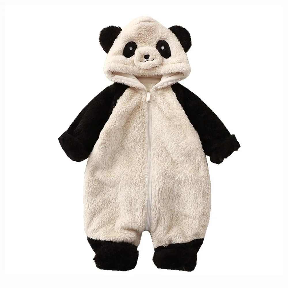 Soft Fleece Baby Winter Romper Cartoon Panda Bunny Hooded Jumpsuit for Boy Girl Clothes, Thick Toddler Sleepwear