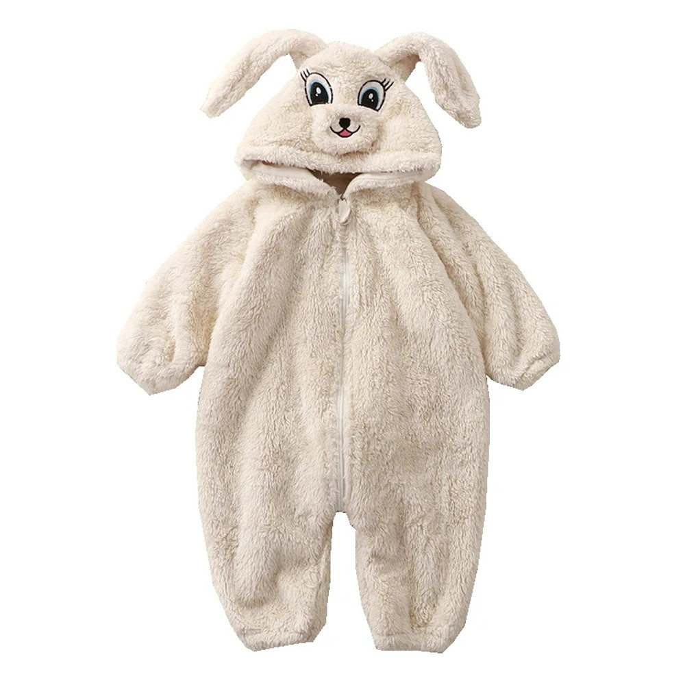 Soft Fleece Baby Winter Romper Cartoon Panda Bunny Hooded Jumpsuit for Boy Girl Clothes, Thick Toddler Sleepwear