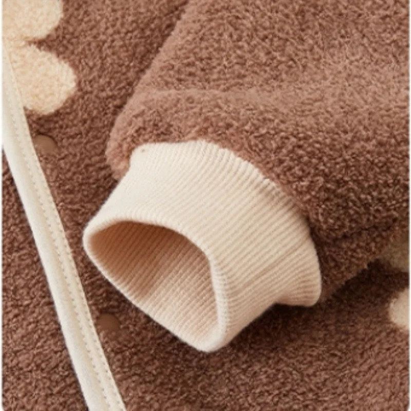 Warm Animal Print Hooded Romper Autumn Winter Newborn Baby Onesie Jumpsuit Outwear for Infant Boys Girls