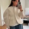 Elegant Plush V Neck Short White Coat Women Retro Casual Single Breasted Tweed Coats Female Autumn 1