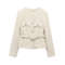 Women Beige Tweed Jacket with Gold Buttons Belt Long Sleeves Front Pockets Stylish Fall Winter Layered Outerwear