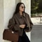 Wide Solid Colour Zip Tweed Jacket for Women, Fashion Commuter Lapel Long Sleeve Coat, Basic New Women Tops