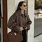 Wide Solid Colour Zip Tweed Jacket for Women, Fashion Commuter Lapel Long Sleeve Coat, Basic New Women Tops