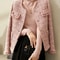 Textured Tweed Jacket For Women Single Breasted Round Neck Winter Coats Patch Pockets Elegant Chic 1