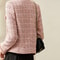 Textured Tweed Jacket For Women Single Breasted Round Neck Winter Coats Patch Pockets Elegant Chic 3