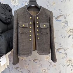 elegant tweed jacket for office ladies o neck casual outerwear, spring autumn women slim fit vintage short coat
