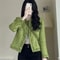 New Autumn Winter Korean Single Breasted Short Tweed Coat Women Long Sleeve Vintage Green Jackets Female Outerwear