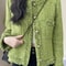 New Autumn Winter Korean Single Breasted Short Tweed Coat Women Long Sleeve Vintage Green Jackets Female Outerwear