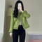 New Autumn Winter Korean Single Breasted Short Tweed Coat Women Long Sleeve Vintage Green Jackets Female Outerwear