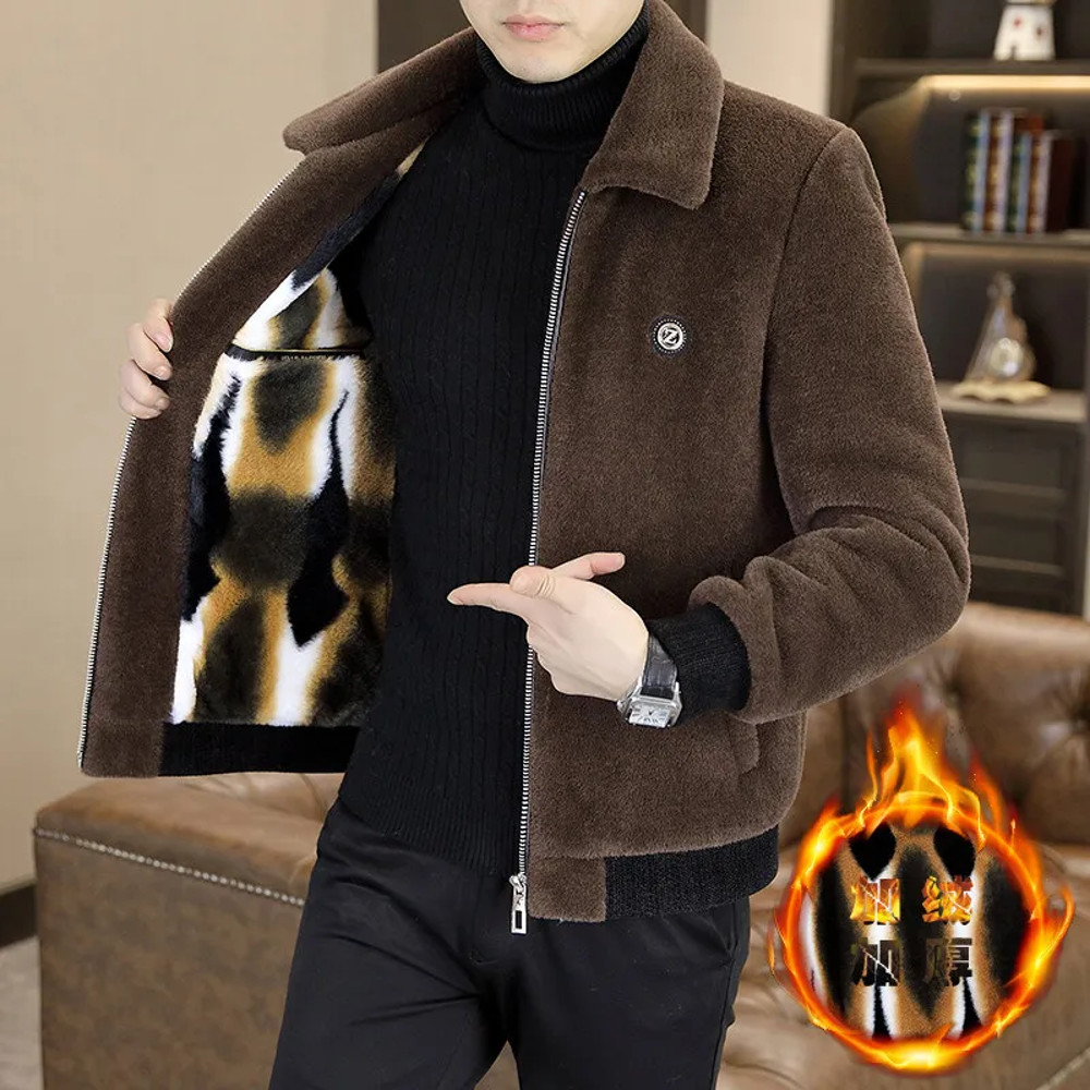 High Quality Mink Fur Woole Jacket for Men, Warm Wool Blend Short Coats for Business Casual, Versatile Office Social