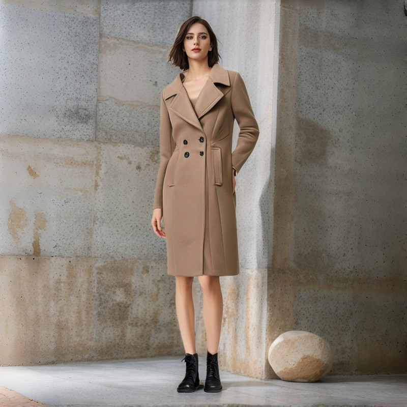 Winter Warm Wool Blend Lined Women Coat Double Breasted Turn-down Collar Coat Outerwears Female Coats Chic Overcoat