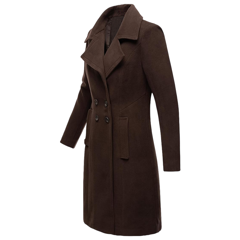 Winter Warm Wool Blend Lined Women Coat Double Breasted Turn-down Collar Coat Outerwears Female Coats Chic Overcoat
