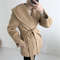 Elegant Solid Color Hooded Jacket Ladies, Lace Up Woolen Jacket Outerwear Vintage Style Woolen Coat Women Autumn Winter