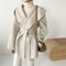 Elegant Solid Color Hooded Jacket Ladies, Lace Up Woolen Jacket Outerwear Vintage Style Woolen Coat Women Autumn Winter