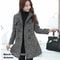 Winter Autumn New Women Wool Blend Coat Elegant Turtleneck Plaid Slim Long Tweed Woolen Outerwear F 5