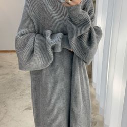 vintage oversize knitted maxi dress women thick sweater dress long sleeve turtleneck black for winter fall