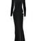 Turtleneck Satin Hollow Out Zipper Maxi Dress Women Black Patchwork Long Sleeve Slim Elegant Party Evening Dress Sexy