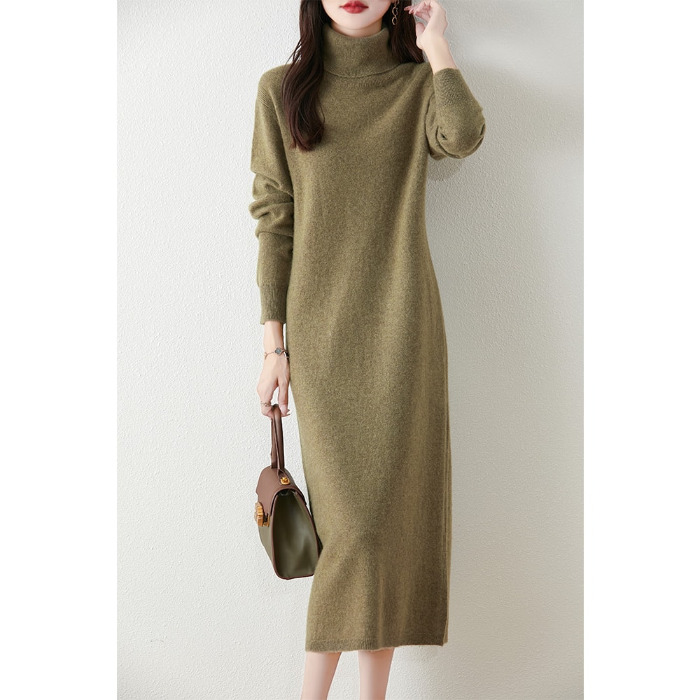 Autumn Winter Women Wool Sweater Dress Pullovers Turtleneck Straight Skirts Cashmere Versatile Merino Knitwear Dress