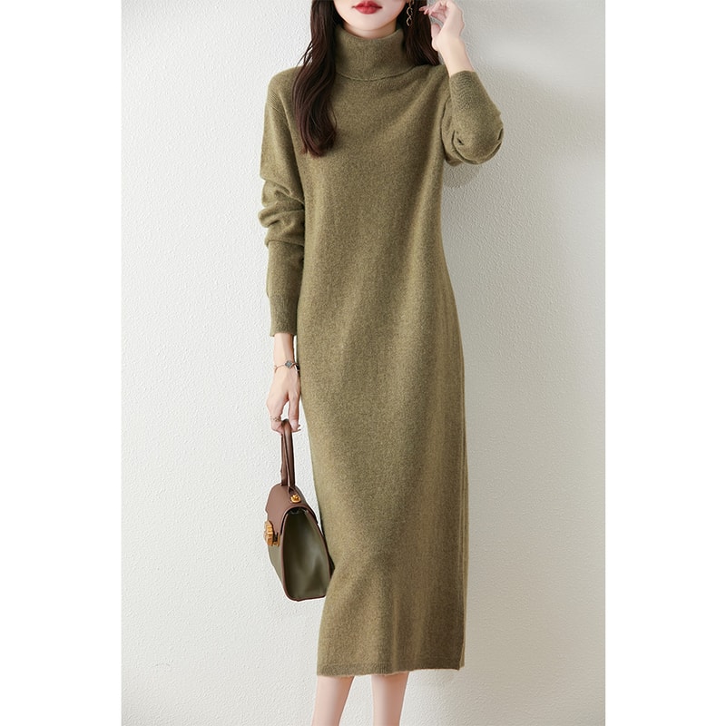 Autumn Winter Women Wool Sweater Dress Pullovers Turtleneck Straight Skirts Cashmere Versatile Merino Knitwear Dress