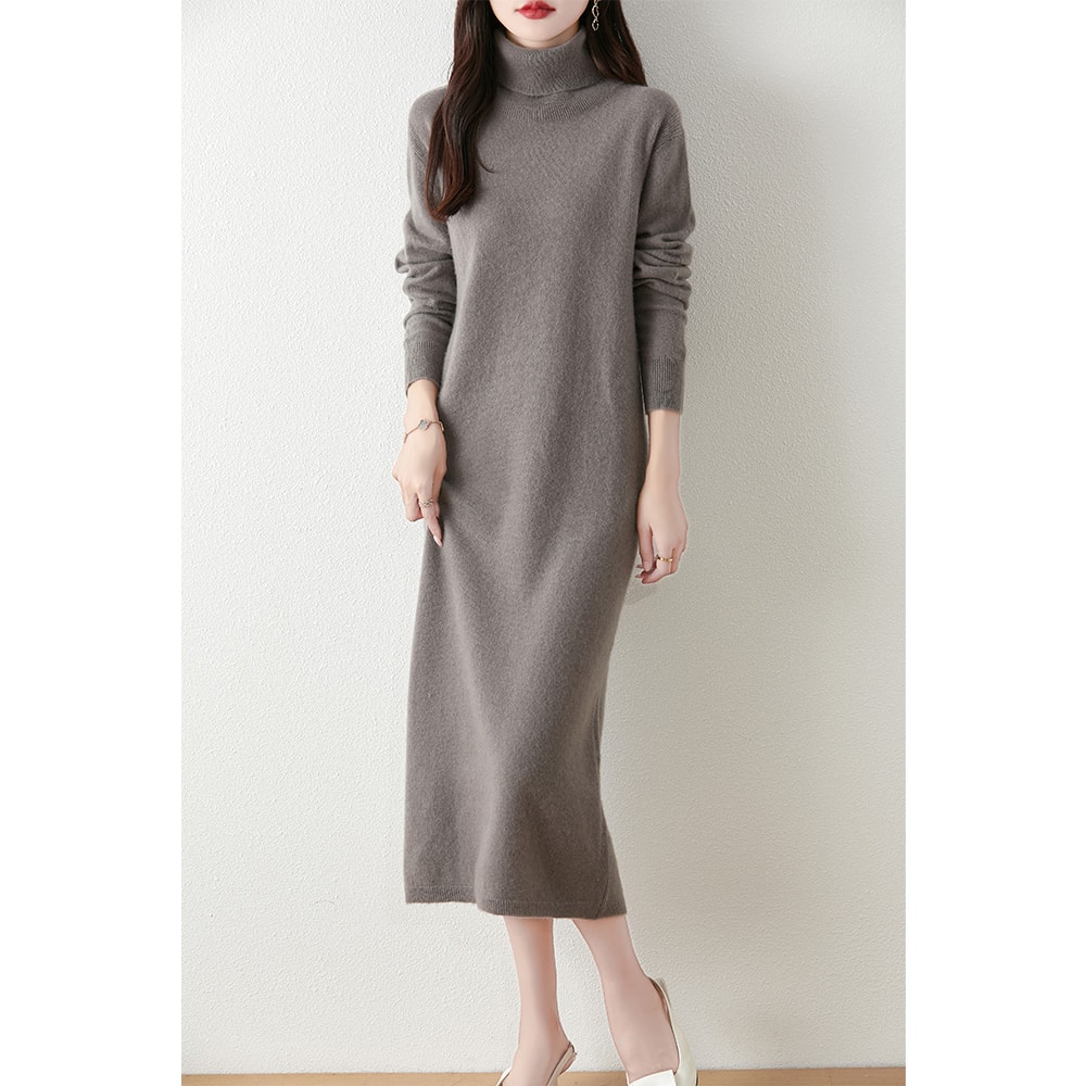 Autumn Winter Women Wool Sweater Dress Pullovers Turtleneck Straight Skirts Cashmere Versatile Merino Knitwear Dress