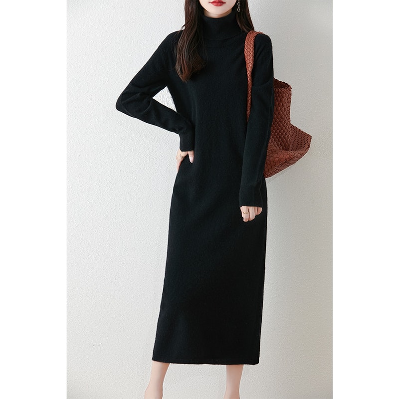 Autumn Winter Women Wool Sweater Dress Pullovers Turtleneck Straight Skirts Cashmere Versatile Merino Knitwear Dress