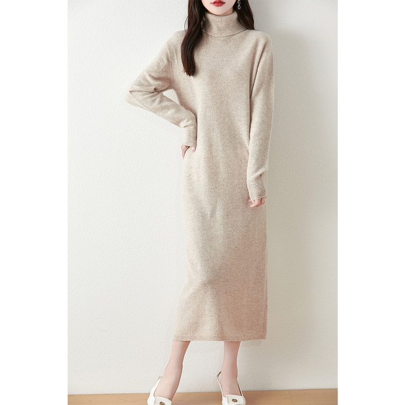 Autumn Winter Women Wool Sweater Dress Pullovers Turtleneck Straight Skirts Cashmere Versatile Merino Knitwear Dress