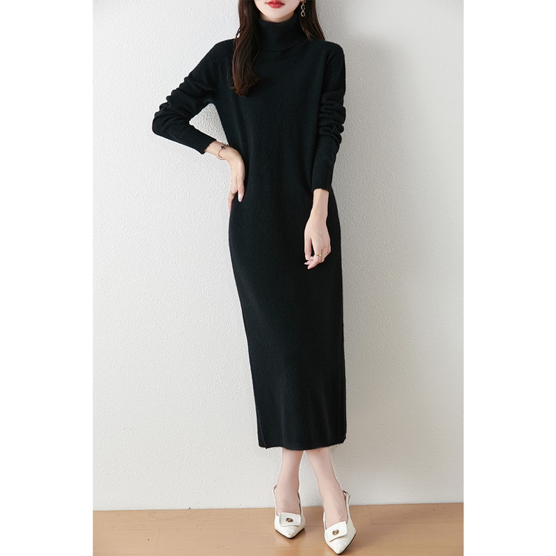 Autumn Winter Women Wool Sweater Dress Pullovers Turtleneck Straight Skirts Cashmere Versatile Merino Knitwear Dress