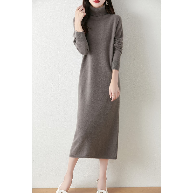 Autumn Winter Women Wool Sweater Dress Pullovers Turtleneck Straight Skirts Cashmere Versatile Merino Knitwear Dress