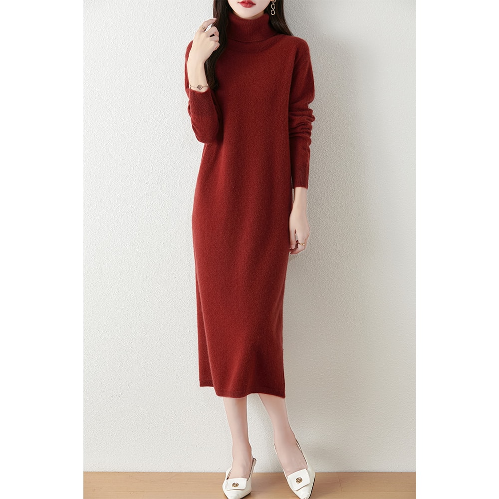 Autumn Winter Women Wool Sweater Dress Pullovers Turtleneck Straight Skirts Cashmere Versatile Merino Knitwear Dress