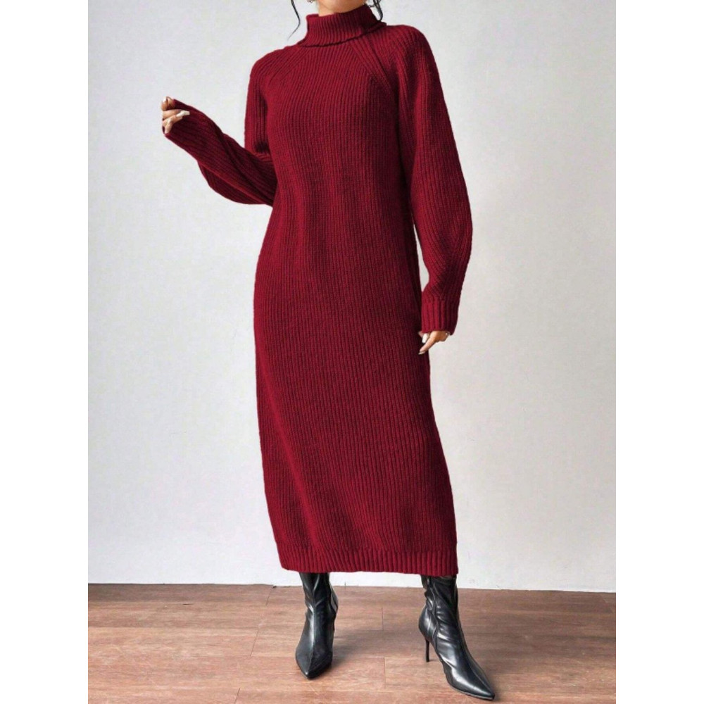 New Winter Knit Dresses Women Turtleneck Style Straight Long Dress Autumn Solid Full Sleeve Thick Casual Vestidos Lady
