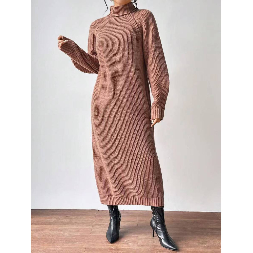 New Winter Knit Dresses Women Turtleneck Style Straight Long Dress Autumn Solid Full Sleeve Thick Casual Vestidos Lady