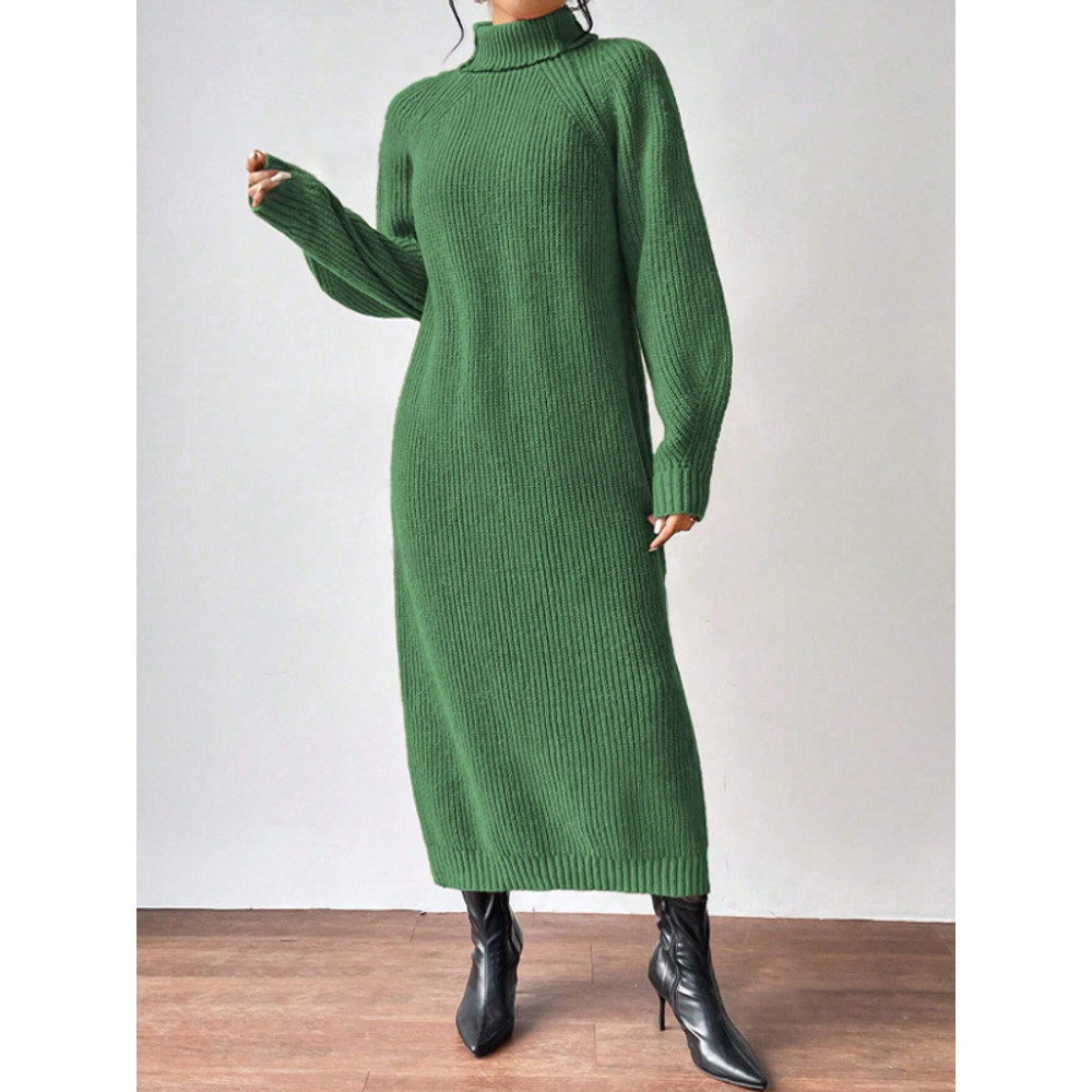 New Winter Knit Dresses Women Turtleneck Style Straight Long Dress Autumn Solid Full Sleeve Thick Casual Vestidos Lady