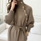 Elegant Dresses for Women Robe Sweater Maxi Dress Female Thick Knitted One-piece Turtleneck Buttons Lace up Autumn