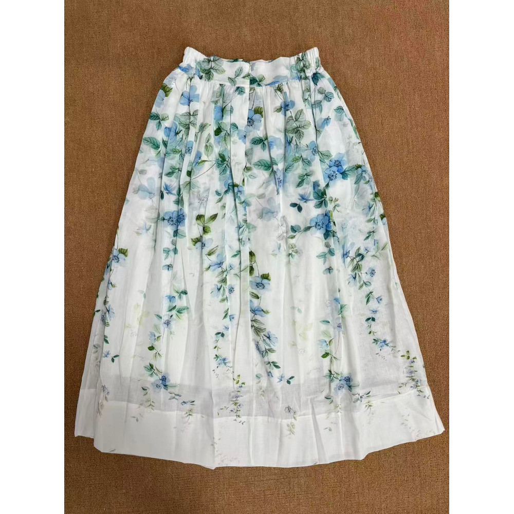 High Waist Midi Skirt For Women Lightweight Linen Flowy Watercolor Floral Boho Summer Cottagecore S 0