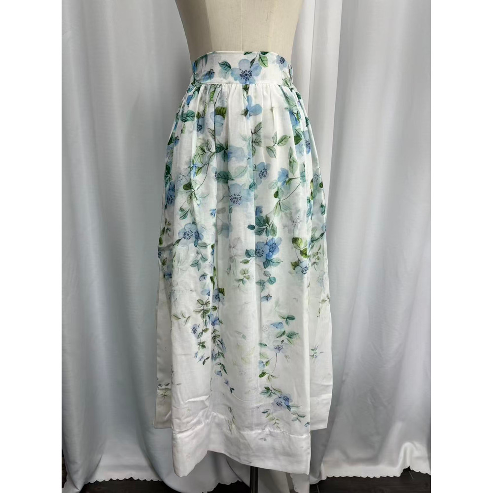 High Waist Midi Skirt For Women Lightweight Linen Flowy Watercolor Floral Boho Summer Cottagecore S 1