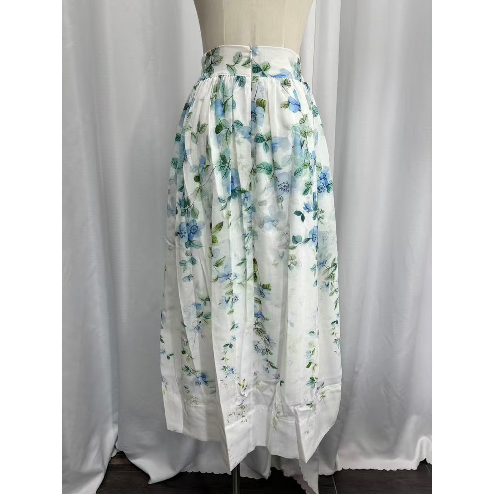 High Waist Midi Skirt For Women Lightweight Linen Flowy Watercolor Floral Boho Summer Cottagecore S 3