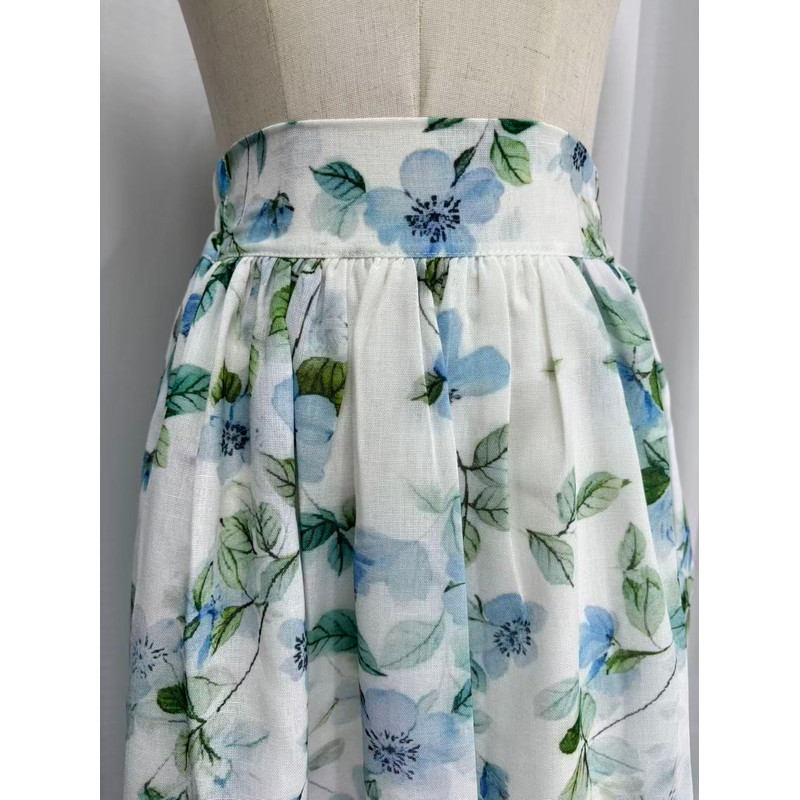 High Waist Midi Skirt For Women Lightweight Linen Flowy Watercolor Floral Boho Summer Cottagecore S 4