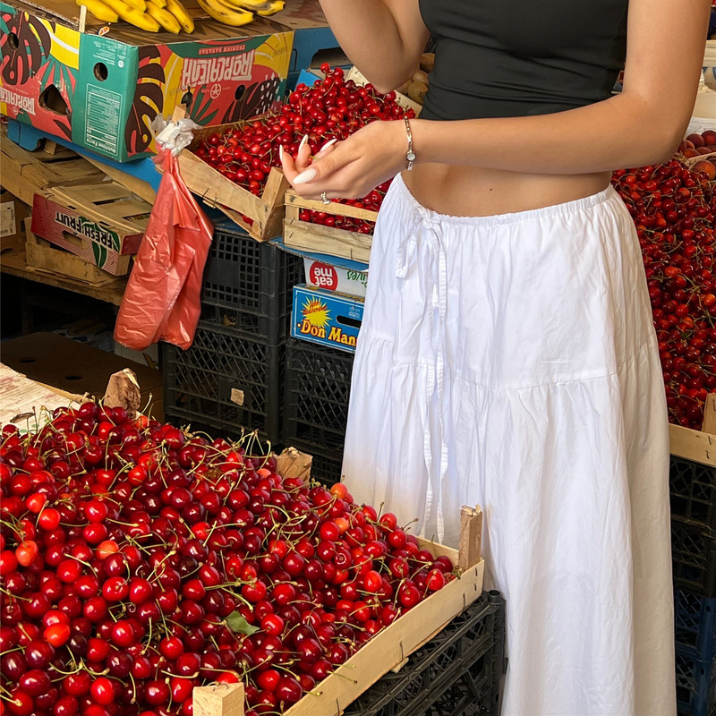 Ruffle Long Skirt for Women, Flowy A-Line Tiered Maxi Midi Skirt, Elastic Waist Drawstring Summer Vacation Beachwear