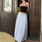 Ruffle Long Skirt for Women, Flowy A-Line Tiered Maxi Midi Skirt, Elastic Waist Drawstring Summer Vacation Beachwear