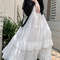 High Waist Flowy ALine Maxi Skirt White Tiered Ruffle Hem Skirt Summer Chiffon Layered Pleated Skir 1