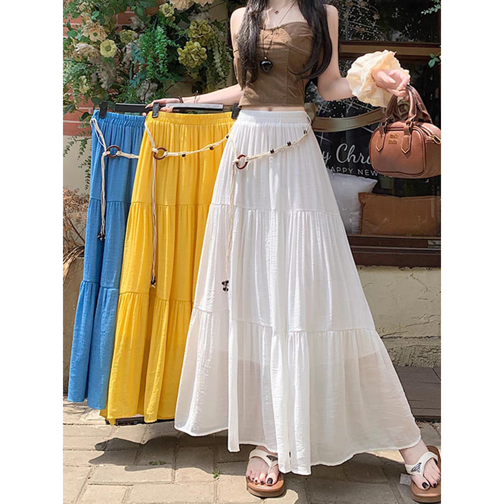 Boho Summer CottonLinen Midi Skirt Flowy Pleated ALine Long Skirt With Slimming Fit Perfect For Vac 0