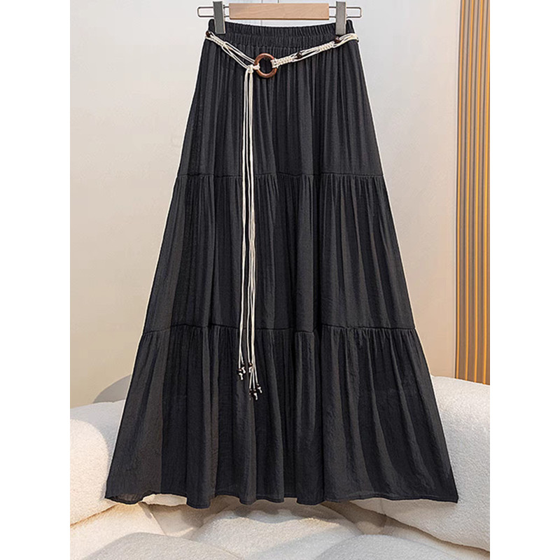 Boho Summer CottonLinen Midi Skirt Flowy Pleated ALine Long Skirt With Slimming Fit Perfect For Vac 1