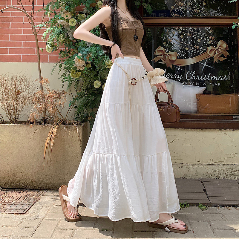 Boho Summer CottonLinen Midi Skirt Flowy Pleated ALine Long Skirt With Slimming Fit Perfect For Vac 3