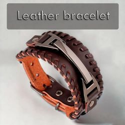 Ethnic leather bracelet, genuine leather braided bracelet, brown bracelet for men, women, friends gifts